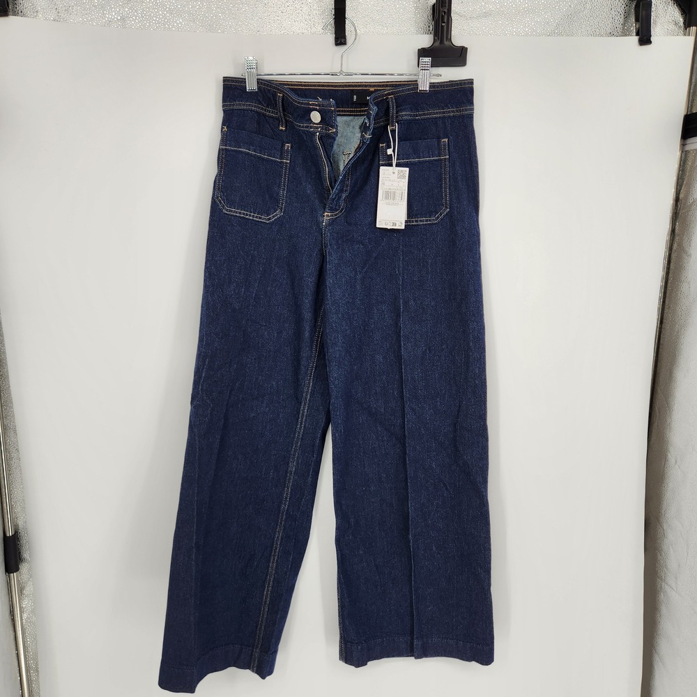 Mango MNG Jessie Wide Leg Jeans Dark Indigo Patch Pocket Size 8 NEW
